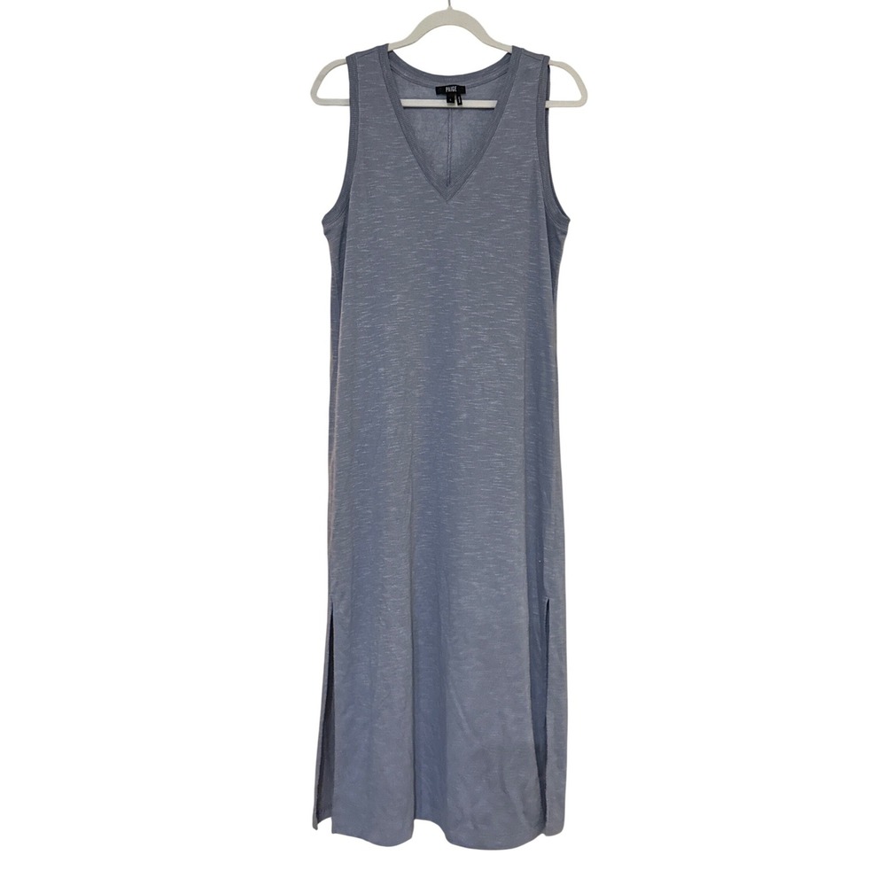 Paige Womens Sage Sleeveless Knit Midi Dress Ice Blue Small V-Neck Minimalist